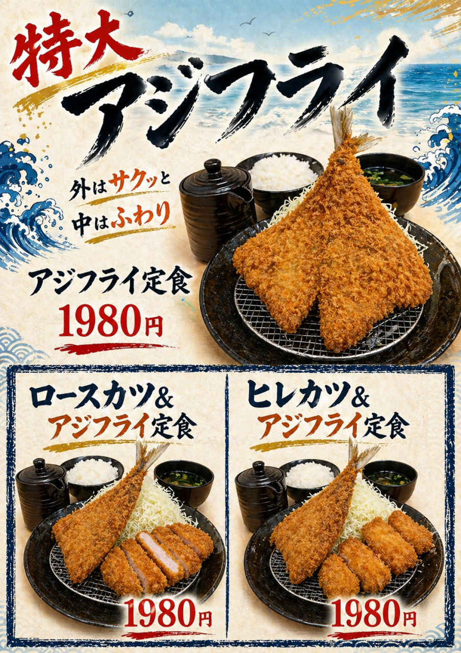 夏限定のとんかつメニューに特大アジフライが登場 ボリュームと香ばしさを堪能